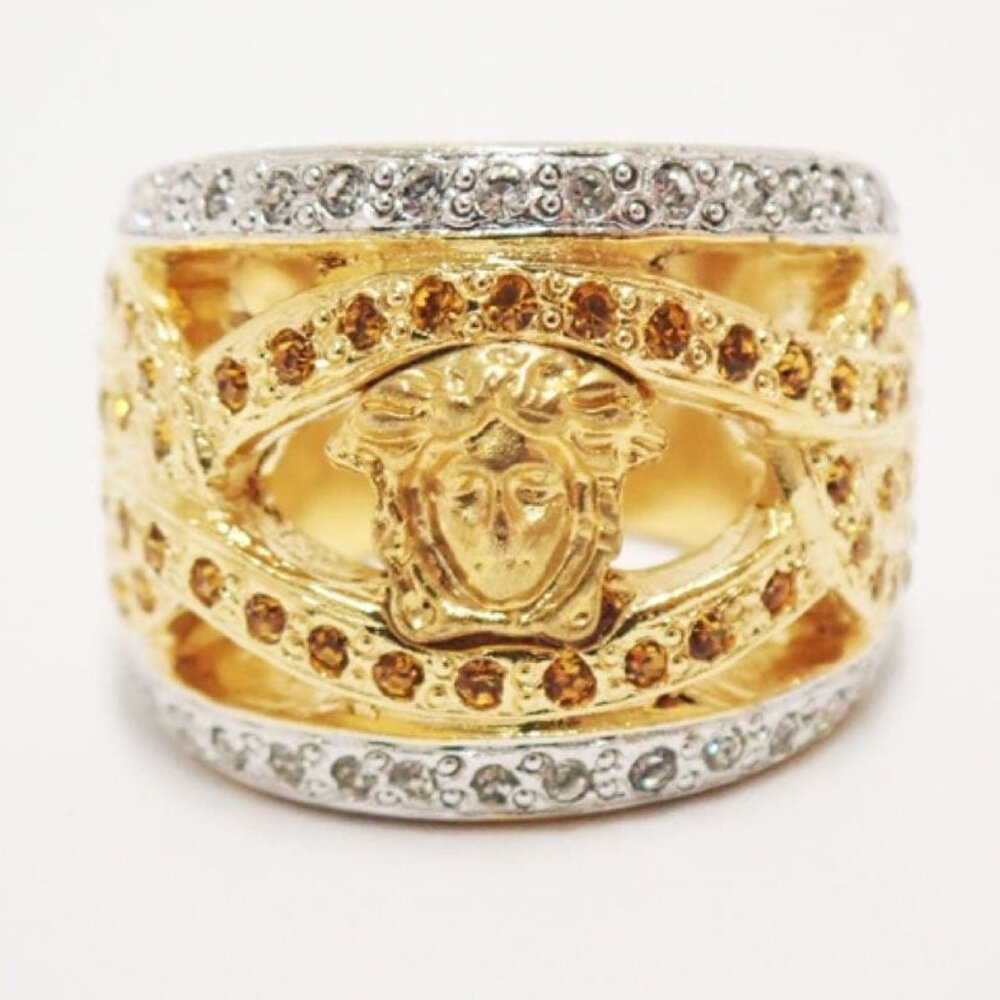 Pre-Loved Authentic Versace Medusa crystal-embellished ring